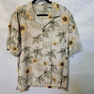 Batic Bay 100% Silk Tropical Floral Men's Shirt - Beige and Olive